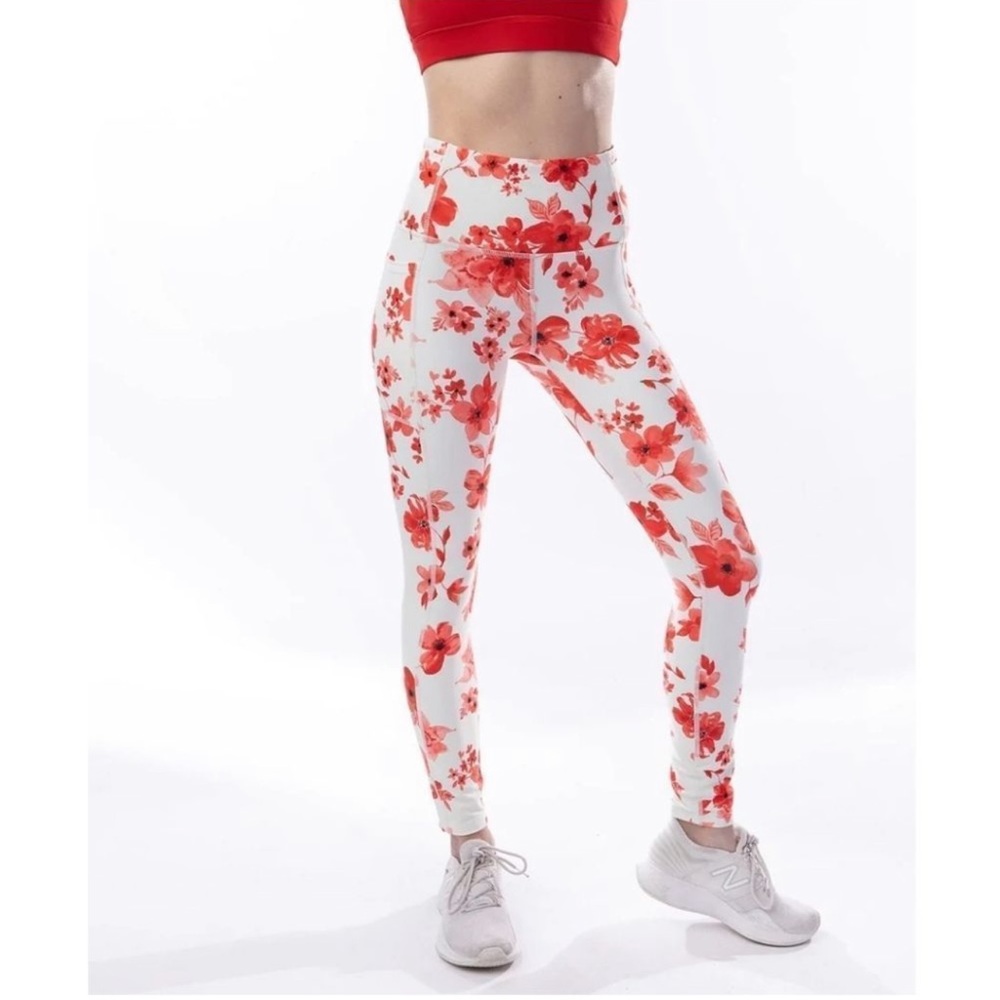 Linc Active Energize II Red Floral Workout Leggings New